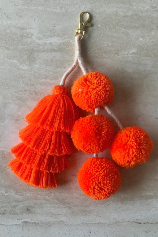 Pompom Tassle Bag Charm Ruffle